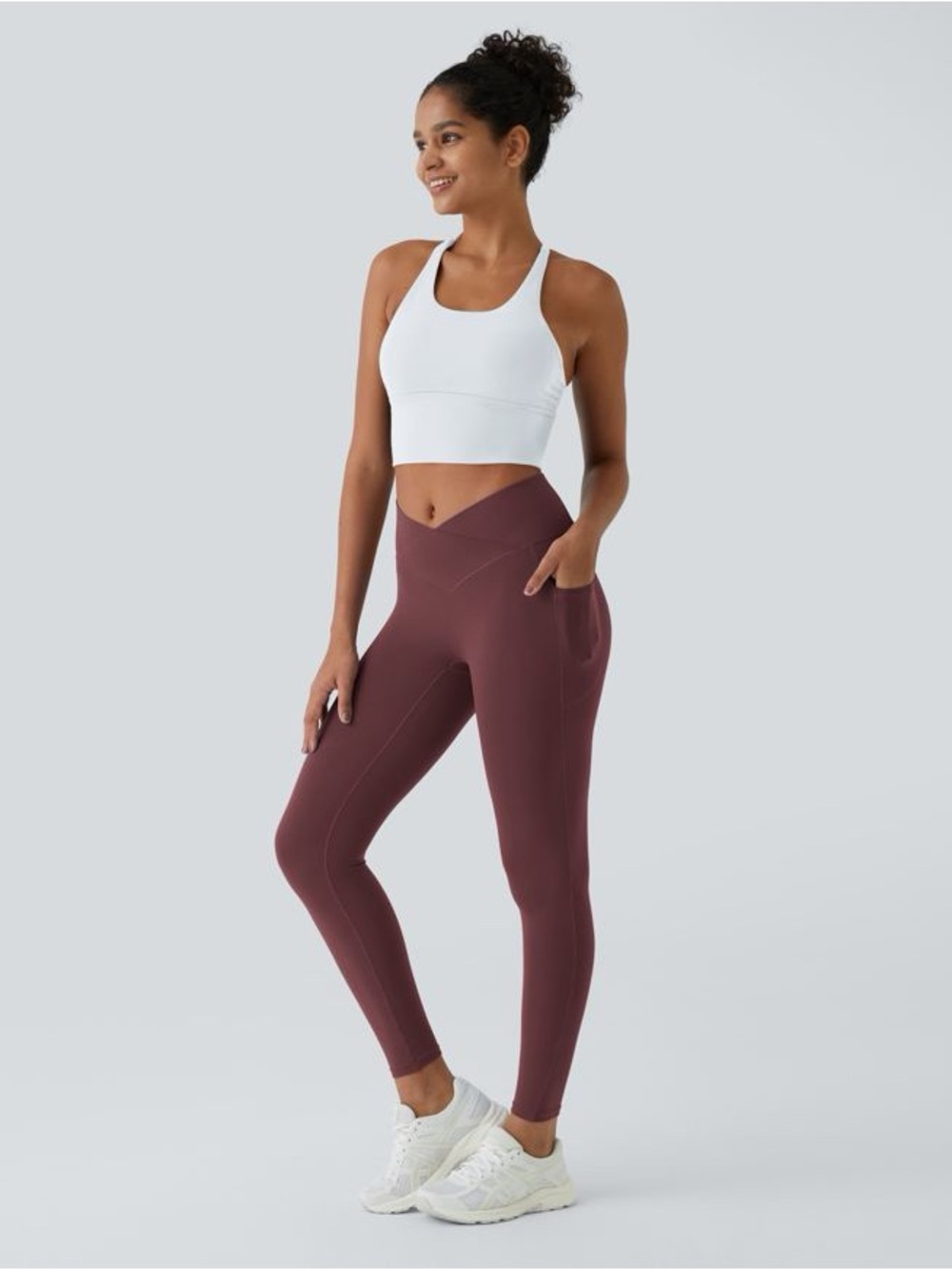 HALARA | Crossover Pocket Leggings 7/8 Length | Red Mahogany